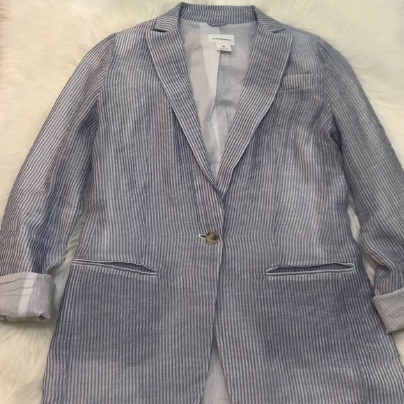 Club Monaco Lightweight Pinstripe Sheer Blazer - Size 00 - Picture 3 of 9